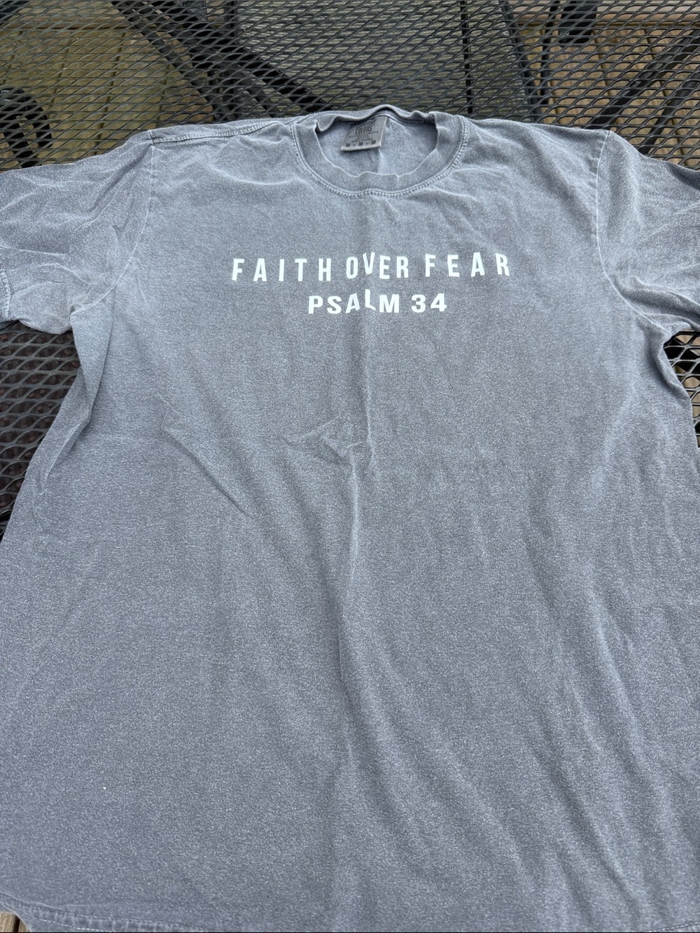 Comfort Colors Gray "Faith Over Fear" Psalm 34 Short Sleeve Tee